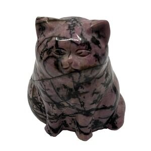 Natural Rhodonite Carved Cat Statue Figurine Mini 222g Reiki Healing Crystals